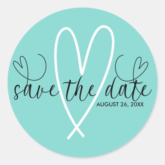 Modern Hearts Turquoise Blauw Groen Save the Date Ronde Sticker (Voorkant)