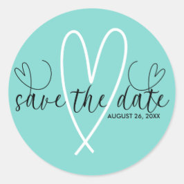 Modern Hearts Turquoise Blauw Groen Save the Date Ronde Sticker