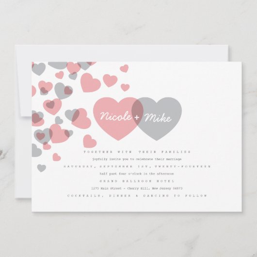 Modern Hearts Wedding Invitation Kaart (Voorkant)