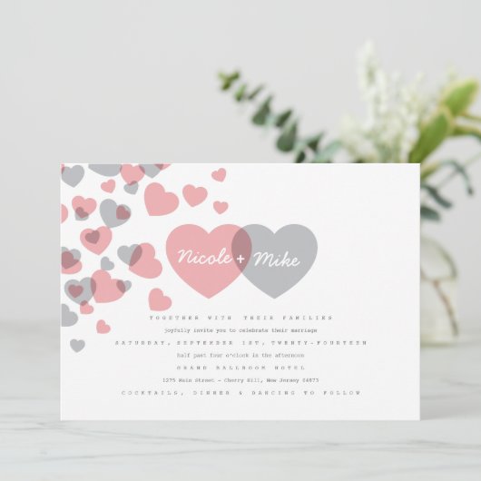 Modern Hearts Wedding Invitation Kaart (Staand voorkant)