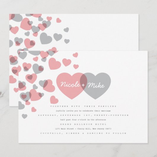 Modern Hearts Wedding Invitation Kaart (Voorkant / Achterkant)