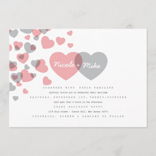 Modern Hearts Wedding Invitation Kaart