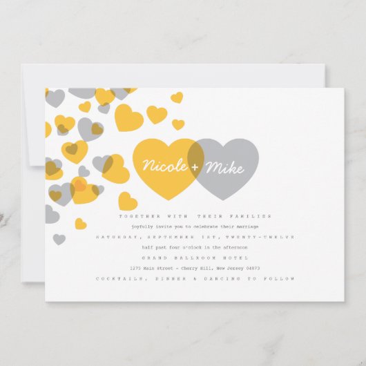 Modern Hearts Wedding Invitation Kaart (Voorkant)