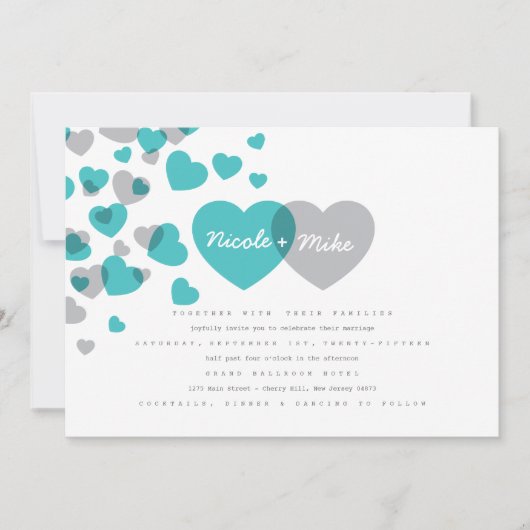 Modern Hearts Wedding Invitation Kaart (Voorkant)