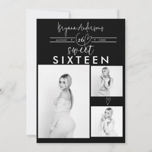 Modern Hearts Zwart & Wit Foto Sweet 16 Party