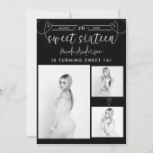 Modern Hearts Zwart & Wit Foto Sweet 16 Party (Voorkant)