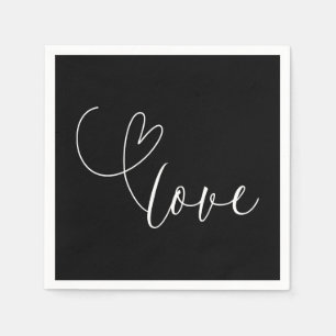 Modern Hearts Zwart & Wit Liefde Minimal Huwelijk  Servet