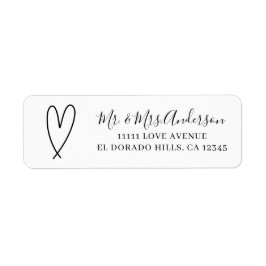 Modern Hearts Zwart & Wit Minimaal Bruidsuitnodigi Etiket