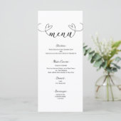 Modern Hearts Zwart & Wit Minimaal Trouwmenu Menu (Staand voorkant)