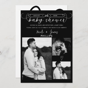 Modern Hearts Zwart-wit Minimal Baby shower