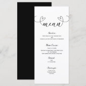 Modern Hearts Zwart & Wit Minimal Wedding Menu (Voorkant / Achterkant)