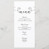 Modern Hearts Zwart & Wit Minimal Wedding Menu (Voorkant)