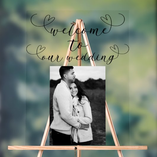 Modern Hearts Zwart Wit Minimal Wedding Welkom Acryl Bord (Neutraal)