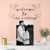 Modern Hearts Zwart Wit Minimal Wedding Welkom Acryl Bord (Huwelijk)