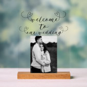 Modern Hearts Zwart Wit Minimal Wedding Welkom Acryl Bord (Neutraal)