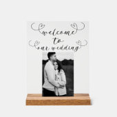 Modern Hearts Zwart Wit Minimal Wedding Welkom Acryl Bord (Voorkant)
