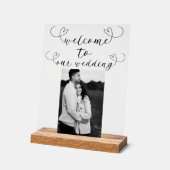 Modern Hearts Zwart Wit Minimal Wedding Welkom Acryl Bord (Hoek)