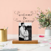 Modern Hearts Zwart Wit Minimal Wedding Welkom Acryl Bord (Huwelijk)