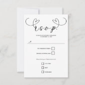 Modern Hearts Zwart & Wit Minimale bruiloft RSVP (Voorkant)
