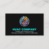 Modern Heating & Cooling AC Logo | Black Blue HVAC Visitekaartje (Voorkant)