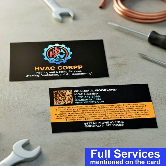 Modern Heating & Cooling Logo Services, Black HVAC Visitekaartje