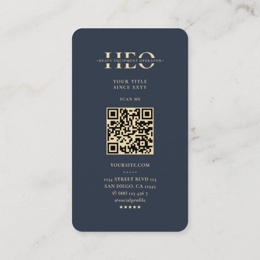 Modern Heavy Equipment Operator Monogram Donkerbla Visitekaartje (Achterkant)