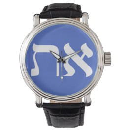 Modern Hebrew Aleph Tav White Typografie Horloge