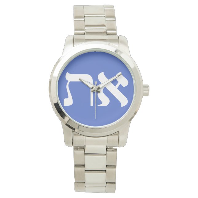 Modern Hebrew Aleph Tav White Typografie Horloge (Voorkant)
