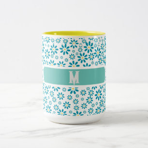 Modern hedendaags Daisy Flower Initiaal Tweekleurige Koffiemok