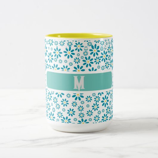 Modern hedendaags Daisy Flower Initiaal Tweekleurige Koffiemok (Center)