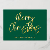 Modern Hedendaags Groen Vrolijk Kerstfeest Folie Feestdagenkaart (Voorkant)