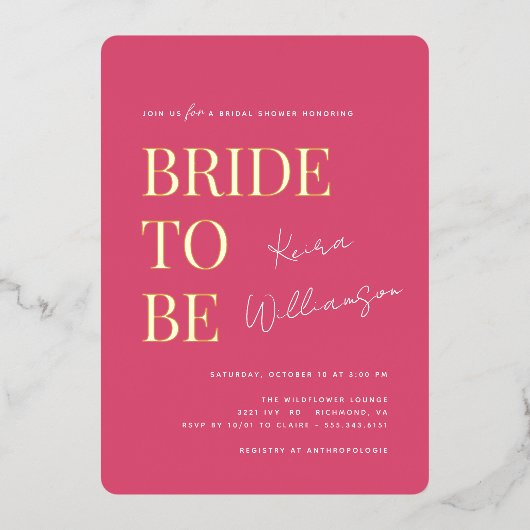 Modern Hedendaags Heet Roze & Goud Vrijgezellenfee Folie Uitnodiging (Voorkant)