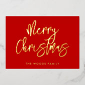 Modern Hedendaags Rood Vrolijk Kerstfeest Folie Feestdagenkaart (Voorkant)