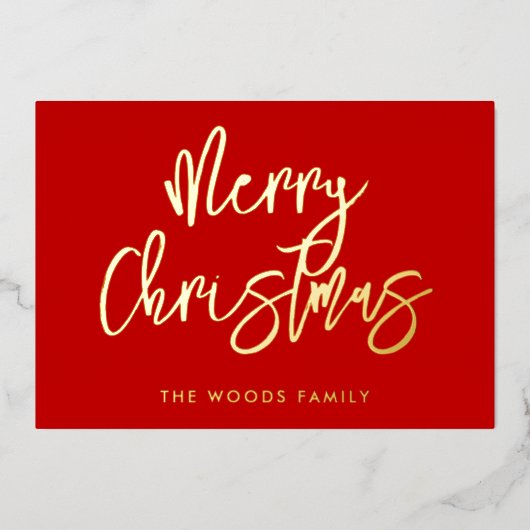 Modern Hedendaags Rood Vrolijk Kerstfeest Folie Feestdagenkaart (Voorkant)