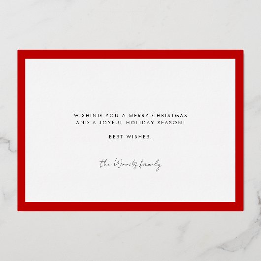 Modern Hedendaags Rood Vrolijk Kerstfeest Folie Feestdagenkaart (Achterkant)