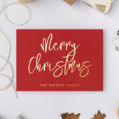 Modern Hedendaags Rood Vrolijk Kerstfeest Folie Feestdagenkaart