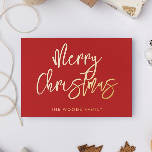 Modern Hedendaags Rood Vrolijk Kerstfeest Folie Feestdagenkaart