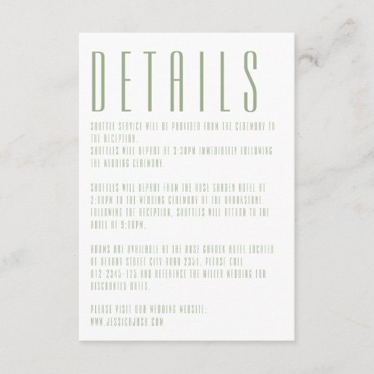 Modern Hedendaags Salie Groen Wit Bruiloft Informatiekaartje (Voorkant)