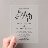 Modern hedendaags script Black Wedding Acryl Uitnodigingen (Insitu (Draagbaar))