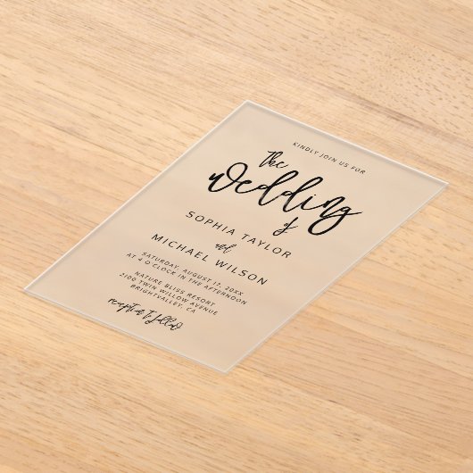 Modern hedendaags script Black Wedding Acryl Uitnodigingen (Laagn)