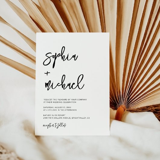 Modern Hedendaags Script Zwart Wit Bruiloft Kaart