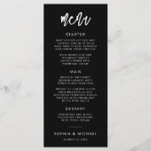 Modern Hedendaags Script Zwart Wit Bruiloft Menu (Voorkant)