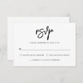 Modern Hedendaags Script Zwart Wit Bruiloft RSVP Kaartje (Voorkant / Achterkant)