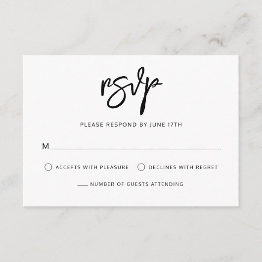 Modern Hedendaags Script Zwart Wit Bruiloft RSVP Kaartje (Voorkant)