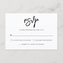 Modern Hedendaags Script Zwart Wit Bruiloft RSVP Kaartje