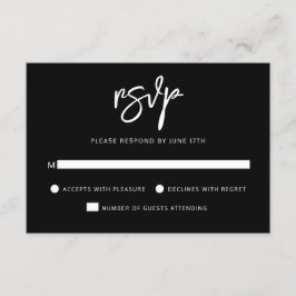 Modern Hedendaags Script Zwart Wit Bruiloft RSVP Kaartje