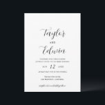 Modern Hedendaags Zwart Wit Elegant Bruiloft Kaart<br><div class="desc">De hedendaagse zwarte en witte trouwuitnodigingen met een eenvoudige en minimalistische lay-out met uw namen in een elegant kalligrafiekmanuscript en uw trouwdetails hieronder in een modern formaat.</div>