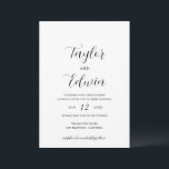 Modern Hedendaags Zwart Wit Elegant Bruiloft Kaart<br><div class="desc">De hedendaagse zwarte en witte trouwuitnodigingen met een eenvoudige en minimalistische lay-out met uw namen in een elegant kalligrafiekmanuscript en uw trouwdetails hieronder in een modern formaat.</div>
