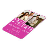 Modern Heet Roze Bewaar de Datum 2 Foto Bruiloft Magneet (Linkerzijde)