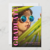 Modern Heet Roze Chic Afstuderen Foto Afstuderen Aankondiging (Voorkant)